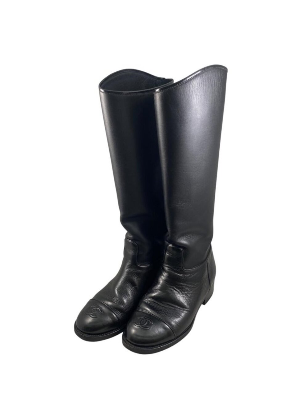 Chanel Long Boots Leather CC Logo Black